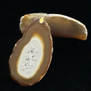 Brown Banded Agate Pendant 3" + Agate Geode End 3"
